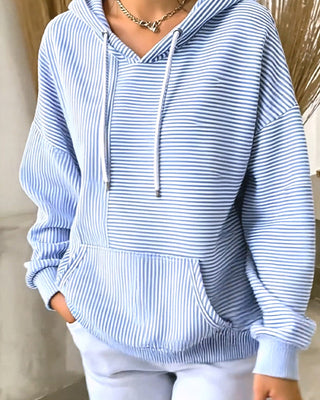 Marvella | Women's Striped Drawstring Hoodie with Pocket