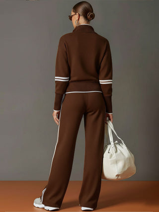 Retro half-zip sweatshirt and wide-leg trousers set for women | Vireon -9