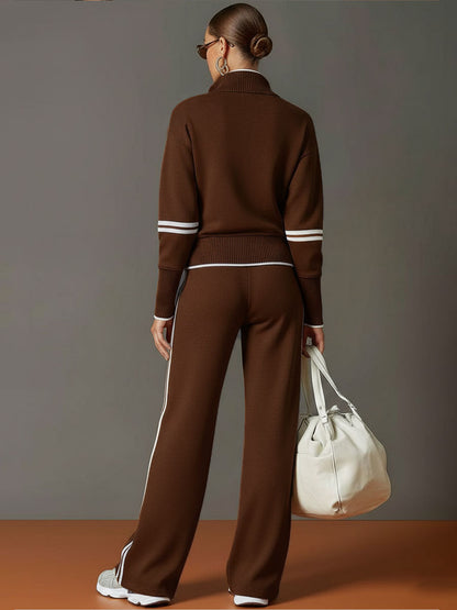 Retro half-zip sweatshirt and wide-leg trousers set for women | Vireon -9