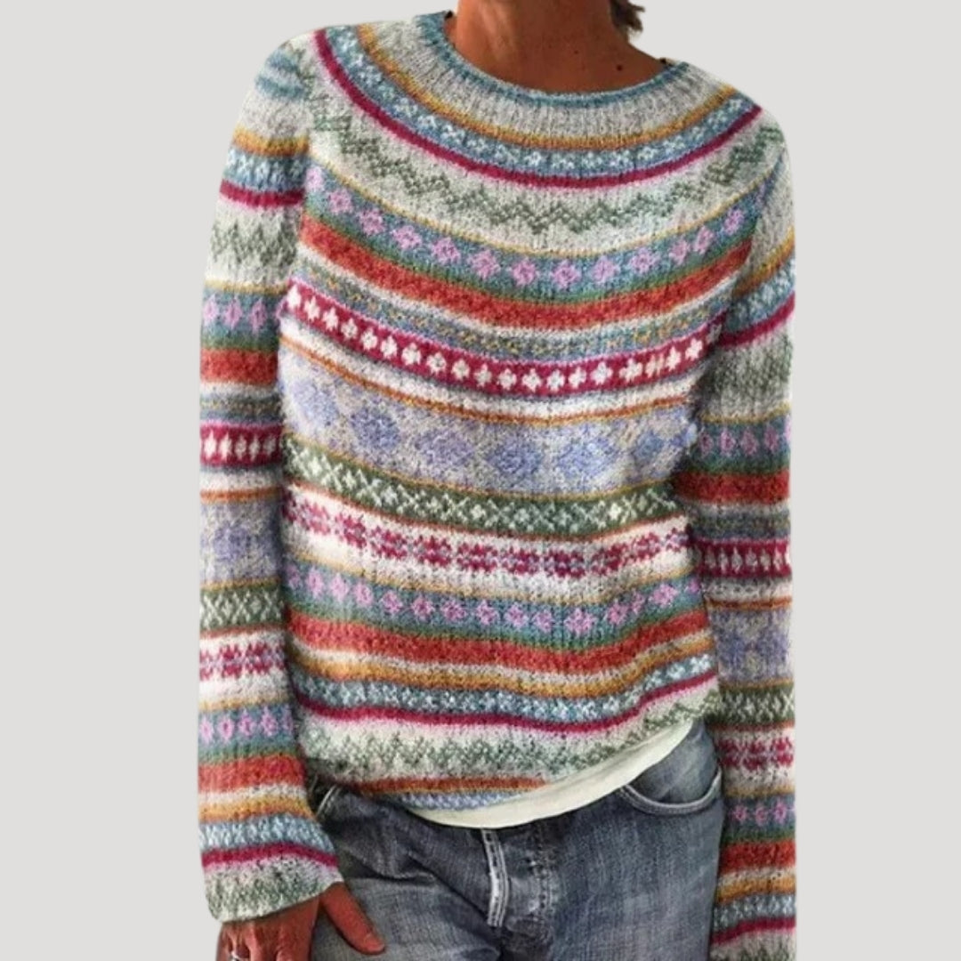 Colourful patterned winter knit jumper for women | Patterned -4