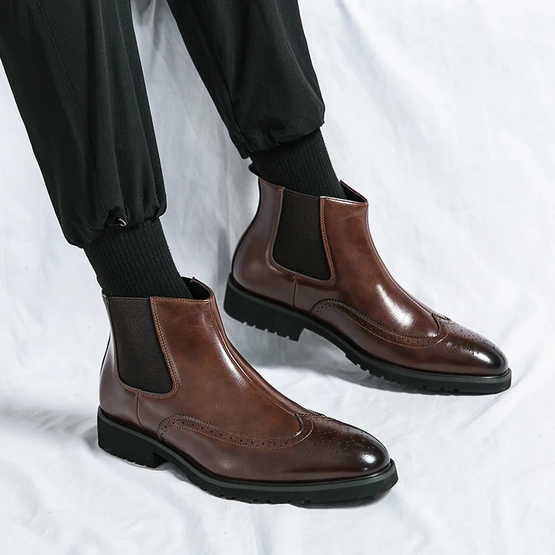 Genuine leather brogue-detail Chelsea boots for men | Alden -12