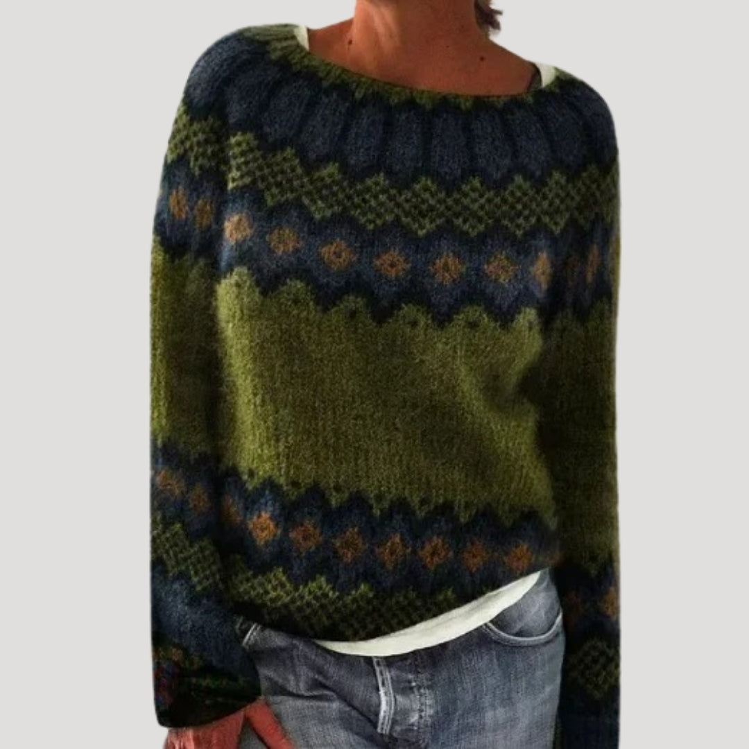 Colourful patterned winter knit jumper for women | Patterned -5