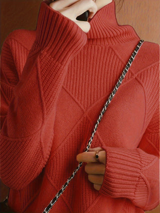 Mirelle | Women's Textured Turtleneck Diamond Knit Sweater