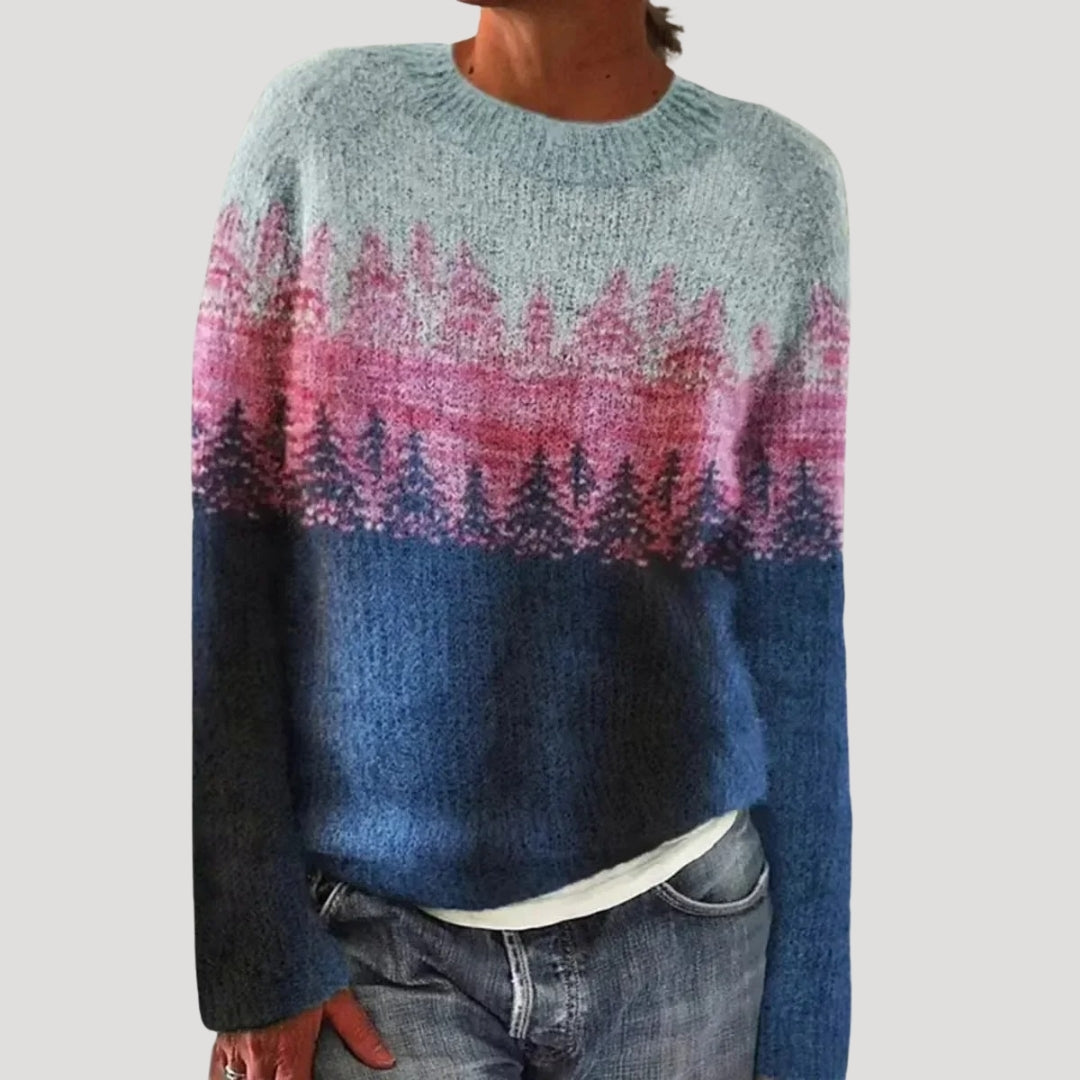 Colourful patterned winter knit jumper for women | Patterned -6