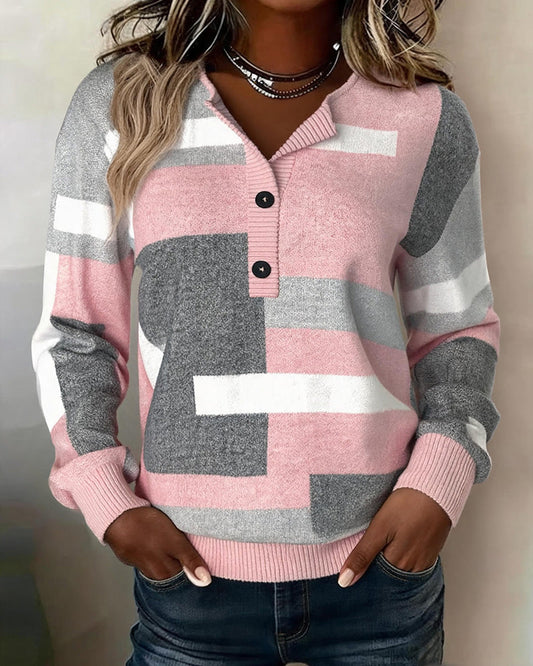 Sylven | Women's Checkered Button Front Long Sleeve Sweater
