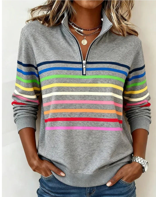Vibrant striped half-zip jumper for women | Sienna -1