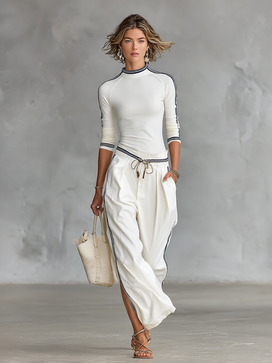 Sport half-neck wide-leg trouser two-piece set for women | Sportellia -3