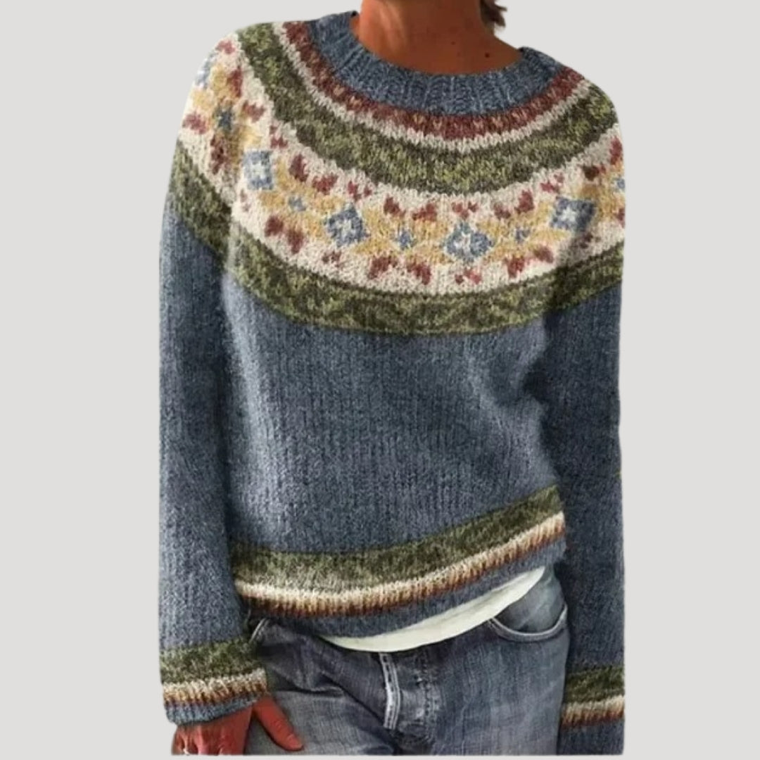 Colourful patterned winter knit jumper for women | Patterned -9