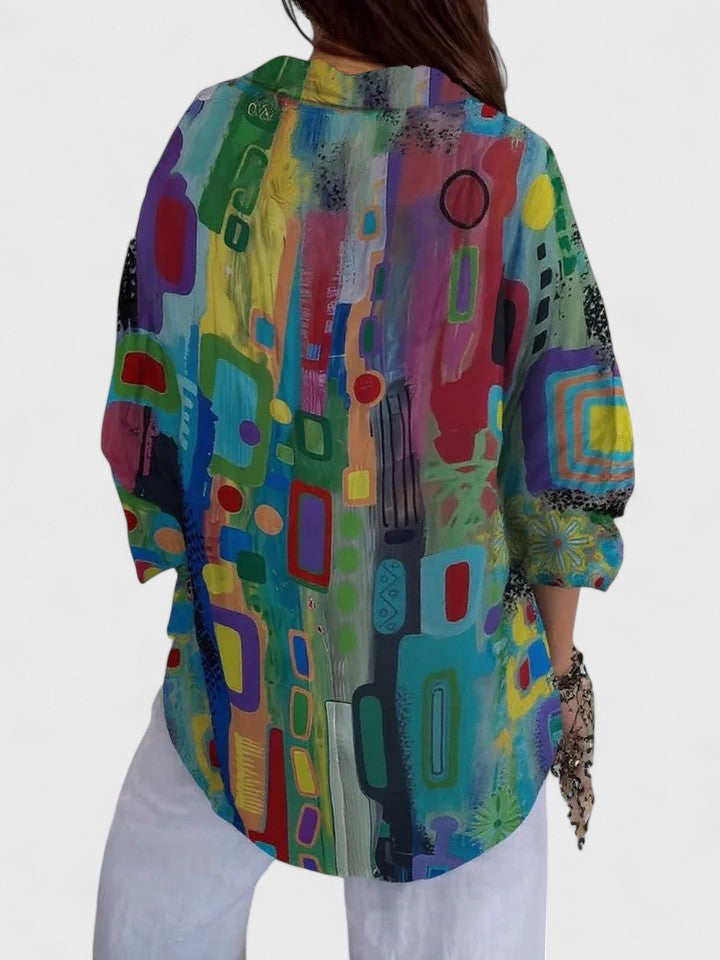 Elegant geometric pattern blouse for women | Rose -2