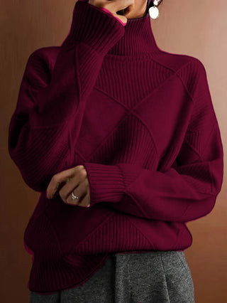 Mirelle | Women's Textured Turtleneck Diamond Knit Sweater