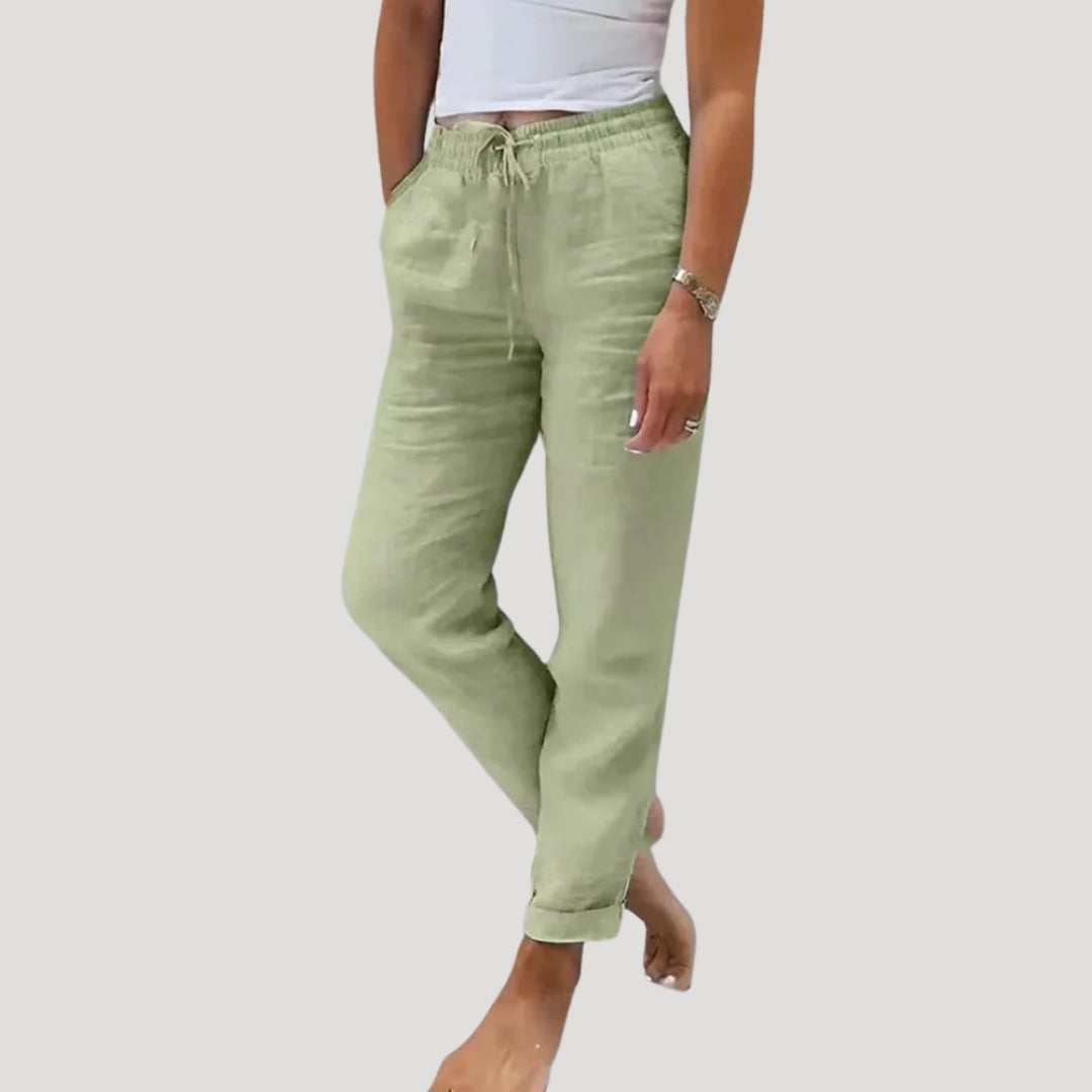 Casual linen drawstring summer trousers for women | Linen -1