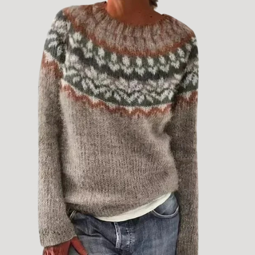 Colourful patterned winter knit jumper for women | Patterned -10