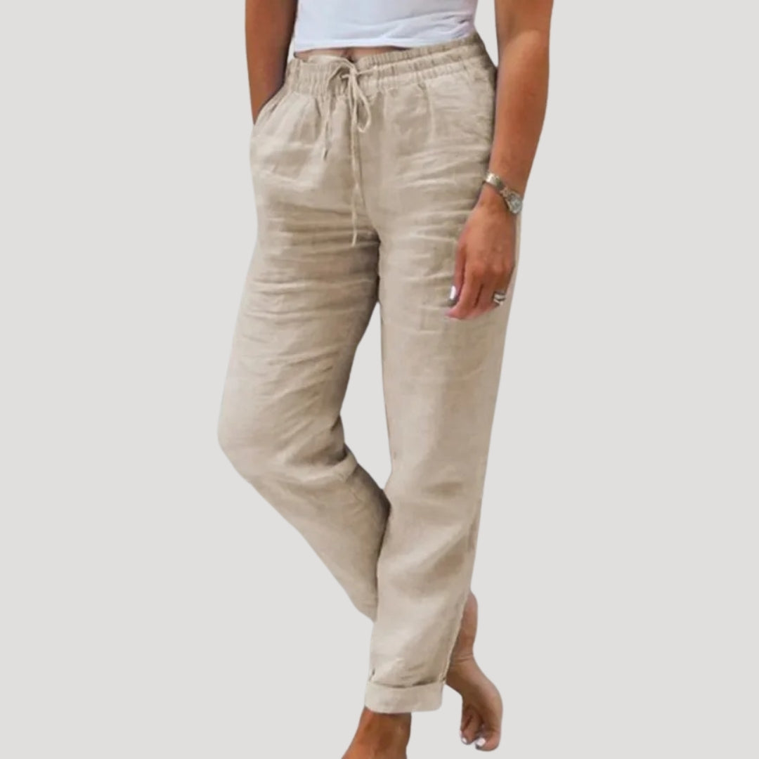 Casual linen drawstring summer trousers for women | Linen -2