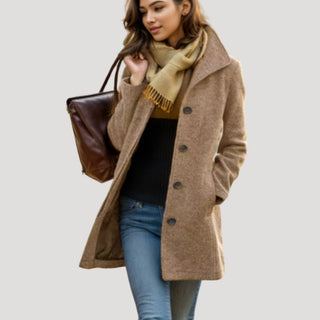 Long wool blend buttoned winter coat for women | Woolbridge -1