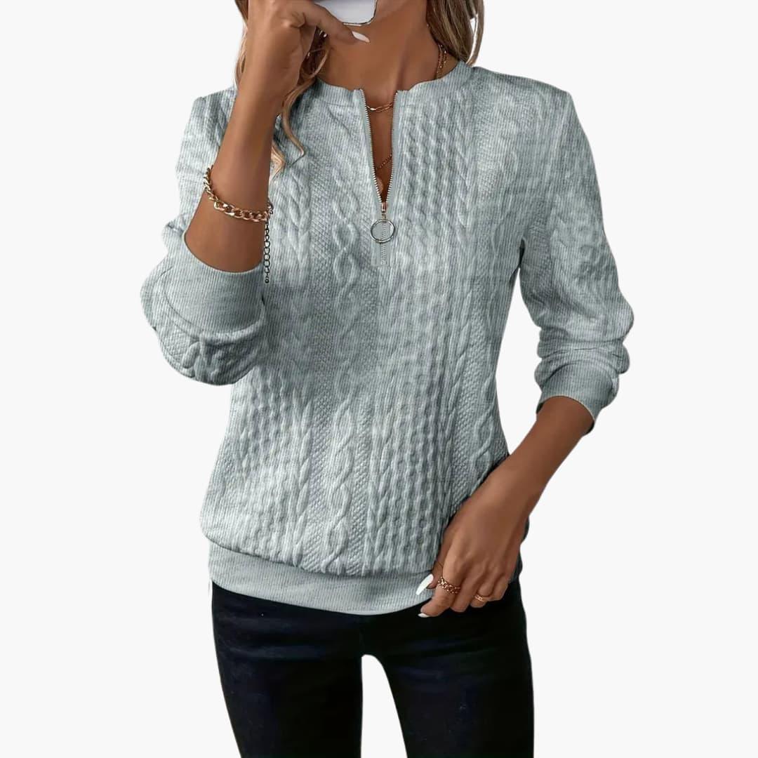 Cable-knit zip-neckline cosy pullover for women | Marvella -4