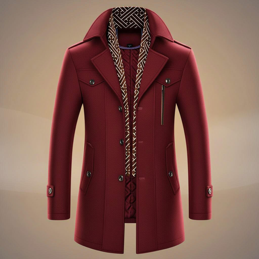 Tailored wool-blend coat with detachable scarf for men | Kensworth -4