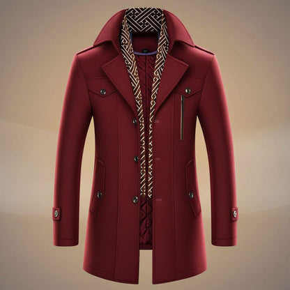 Tailored wool-blend coat with detachable scarf for men | Kensworth -4