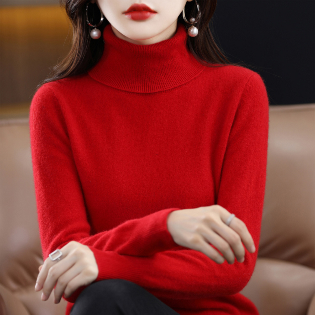 Refined turtleneck soft everyday jumper for women | Elara -8
