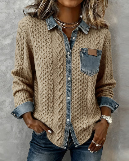 Knitted denim-detail cosy everyday jumper for women | Juliane -9