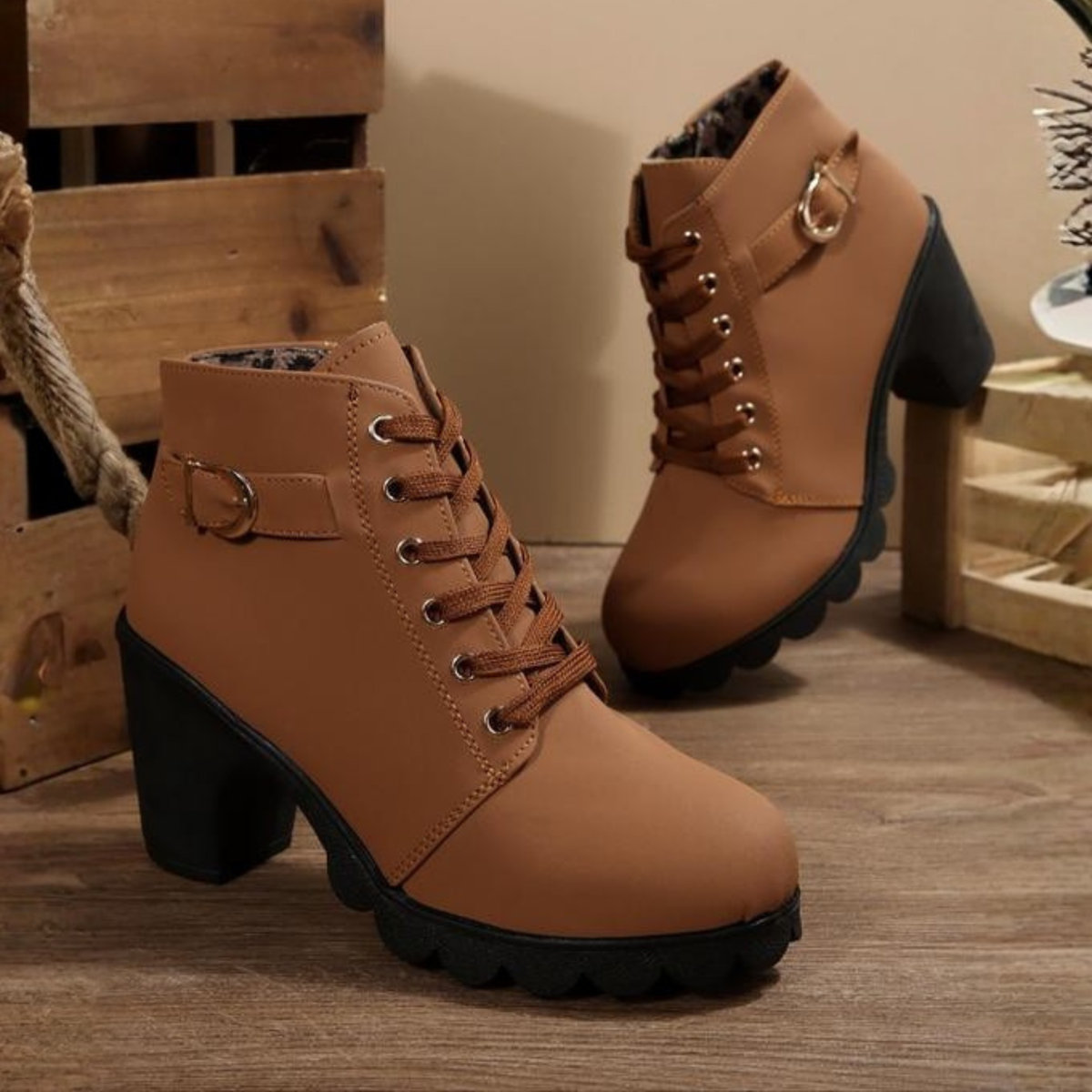 Chic chunky lace-up ankle boots for women | Katni -2
