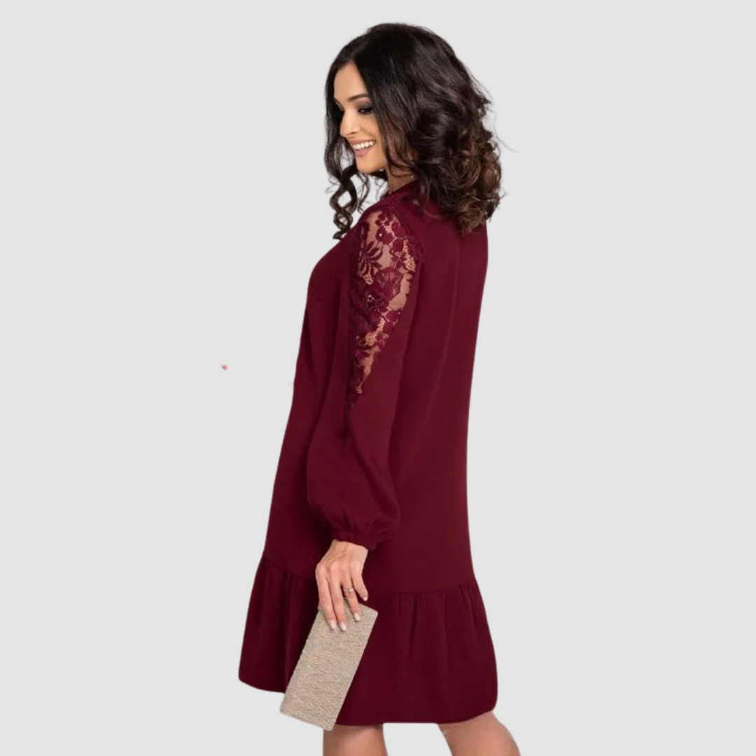 Elegant lace-sleeve everyday midi dress for women | Lowri Quinn -4