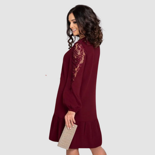 Elegant lace-sleeve everyday midi dress for women | Lowri Quinn -4