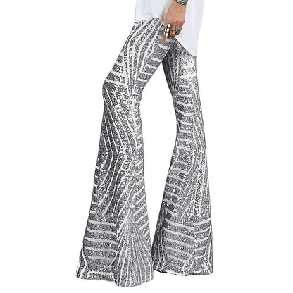 High-waist flared sequin party trousers for women | Seqflare -5