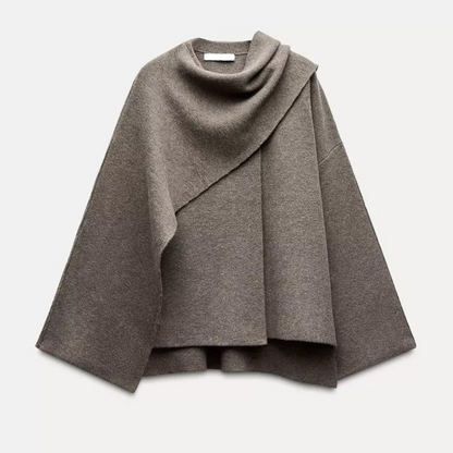 Asymmetrical elegant drape winter poncho for women | Emma -7