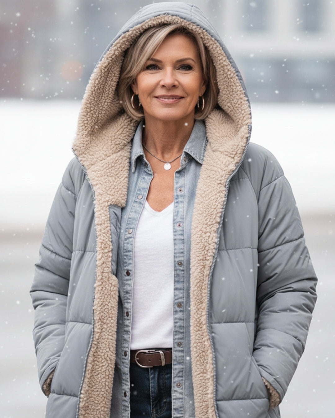 Cosy sherpa hooded winter coat for women | Eleanor -17