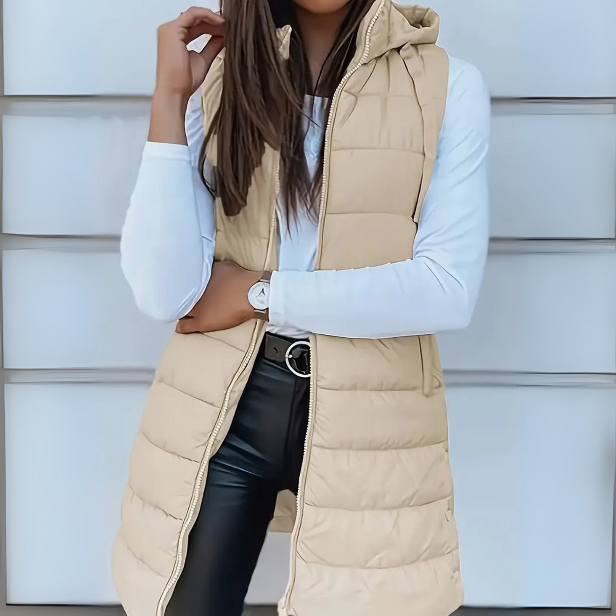 Sleeveless hooded longline puffer gilet for women | Rain -3