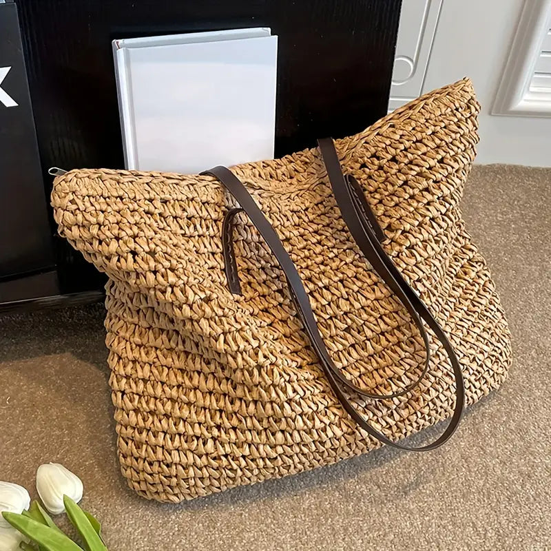 Marigold | Woven Straw Beach Tote Bag