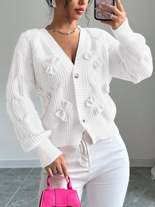 Elowen | Women's Bow Detail V Neck Knit Cardigan