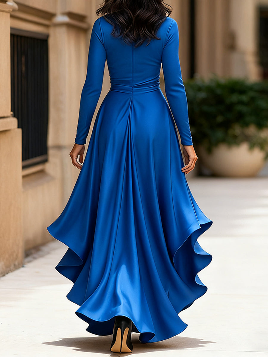 Satin draped-neckline evening maxi dress for women | Avelisse -14