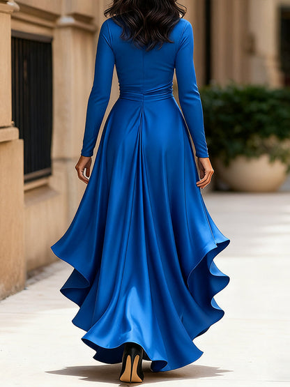 Satin draped-neckline evening maxi dress for women | Avelisse -14
