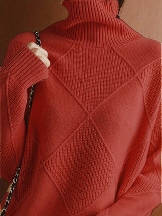 Mirelle | Women's Textured Turtleneck Diamond Knit Sweater