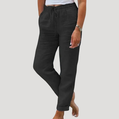 Casual linen drawstring summer trousers for women | Linen -3