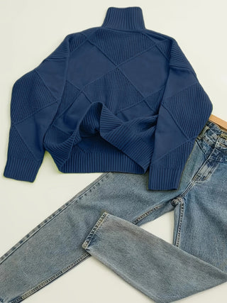 Mirelle | Women's Textured Turtleneck Diamond Knit Sweater