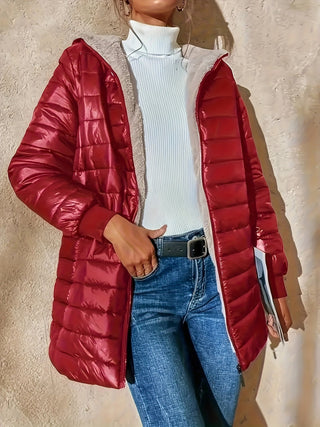 Elvanna | Women's Quilted Longline Coat with Ribbed Cuffs