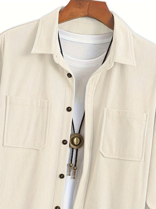 Textured casual button-up overshirt for men | Ellison Cord -13