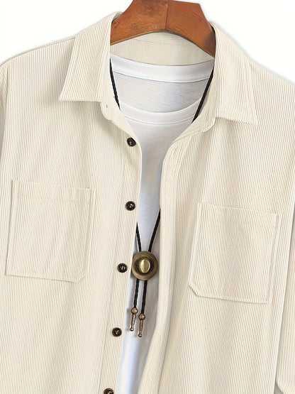 Textured casual button-up overshirt for men | Ellison Cord -13