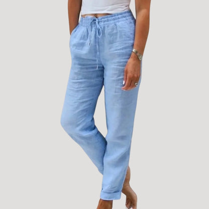 Casual linen drawstring summer trousers for women | Linen -4