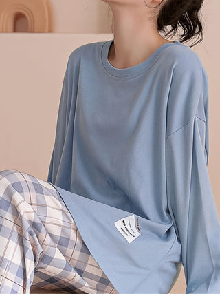 Sylvara | Women's Plaid Long Sleeve Pullover Set