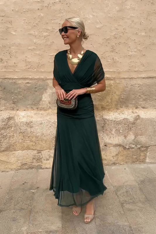 Elegant V-Neck Fantasy Maxi Dress for Women | Liora