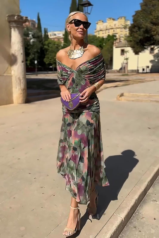 Elegant V-neck floral print party maxi dress for Women | Aurelia Bloom
