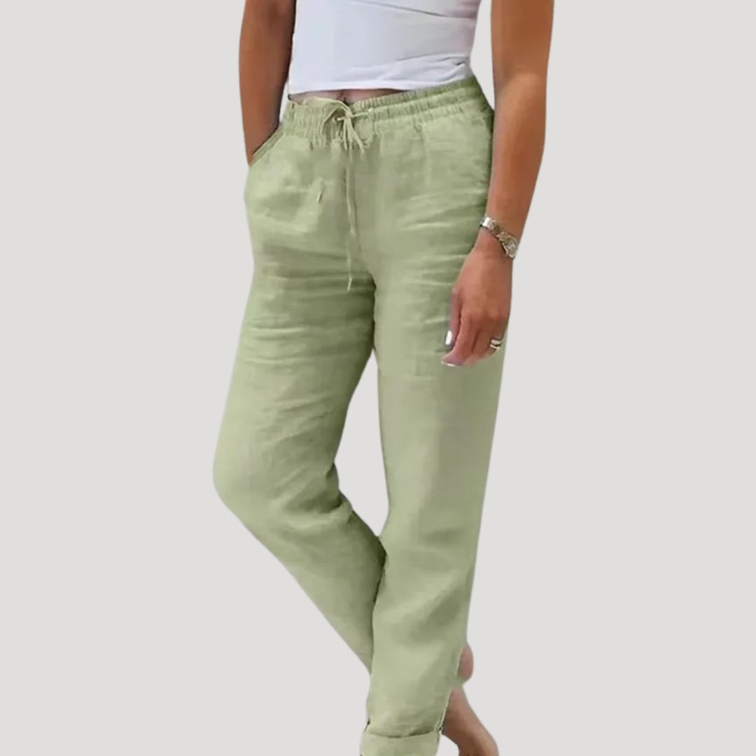 Casual linen drawstring summer trousers for women | Linen -5