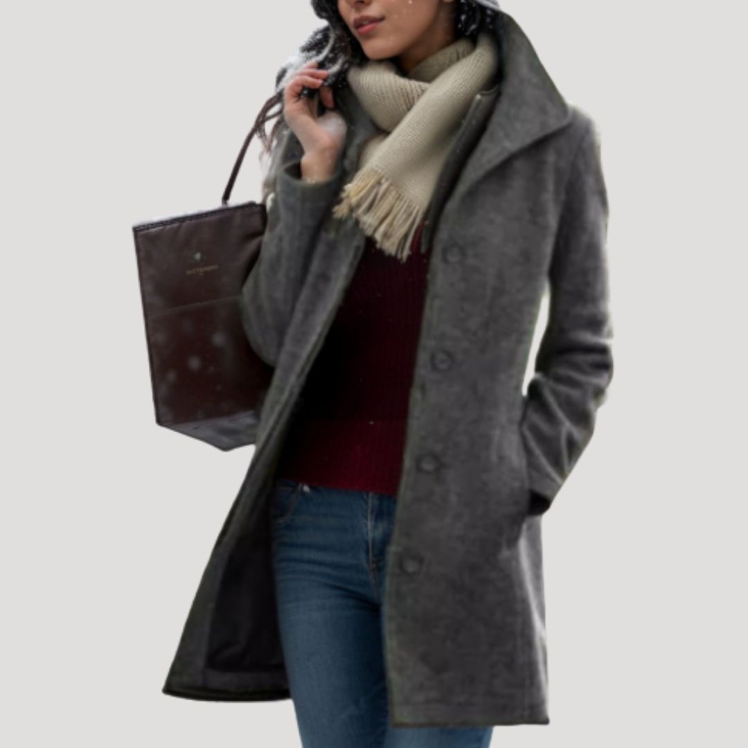 Long wool blend buttoned winter coat for women | Woolbridge -3