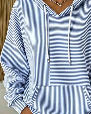 Marvella | Women's Striped Drawstring Hoodie with Pocket