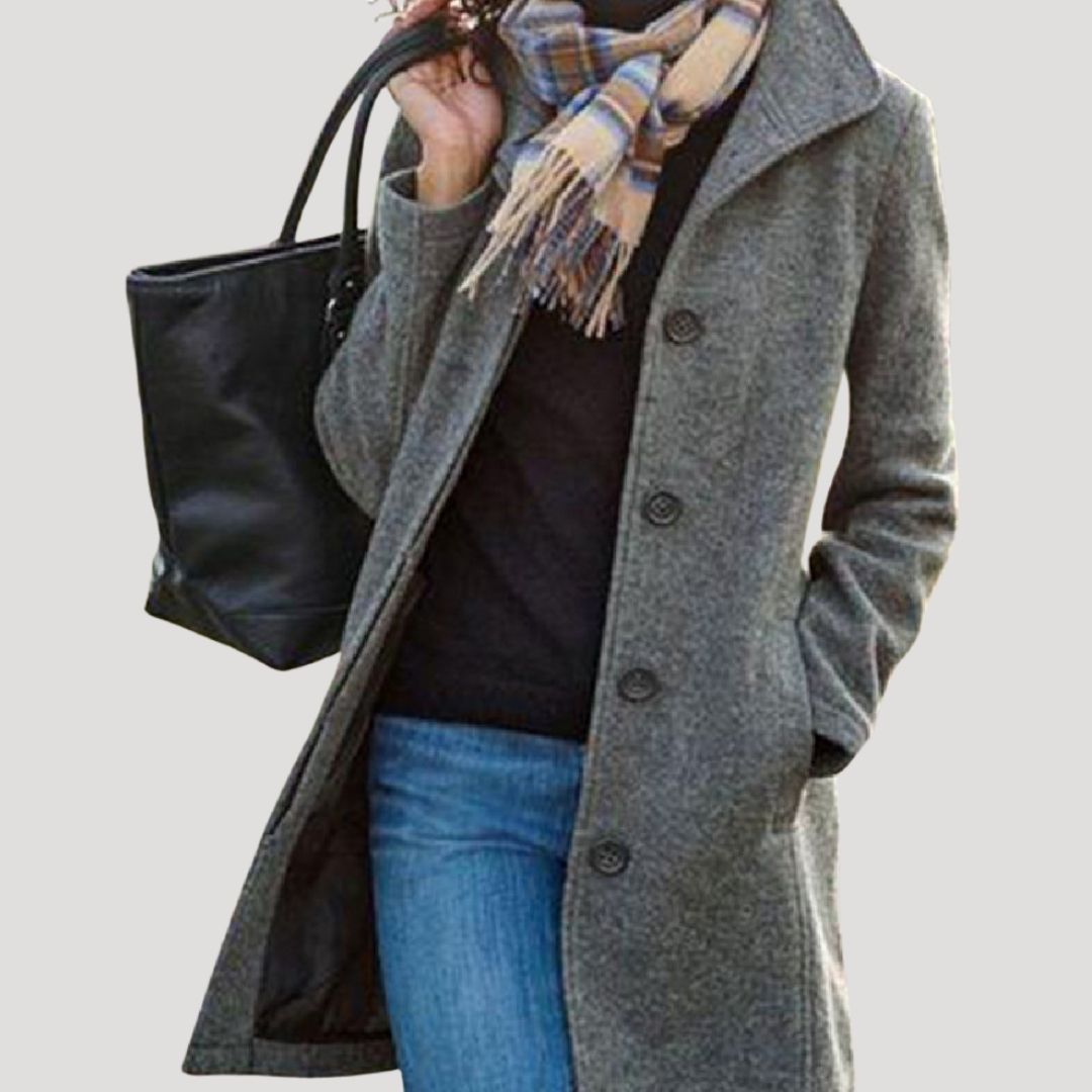 Long wool blend buttoned winter coat for women | Woolbridge -4
