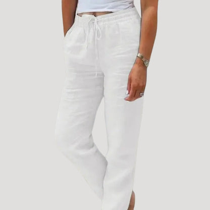 Casual linen drawstring summer trousers for women | Linen -6