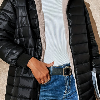 Elvanna | Women's Quilted Longline Coat with Ribbed Cuffs